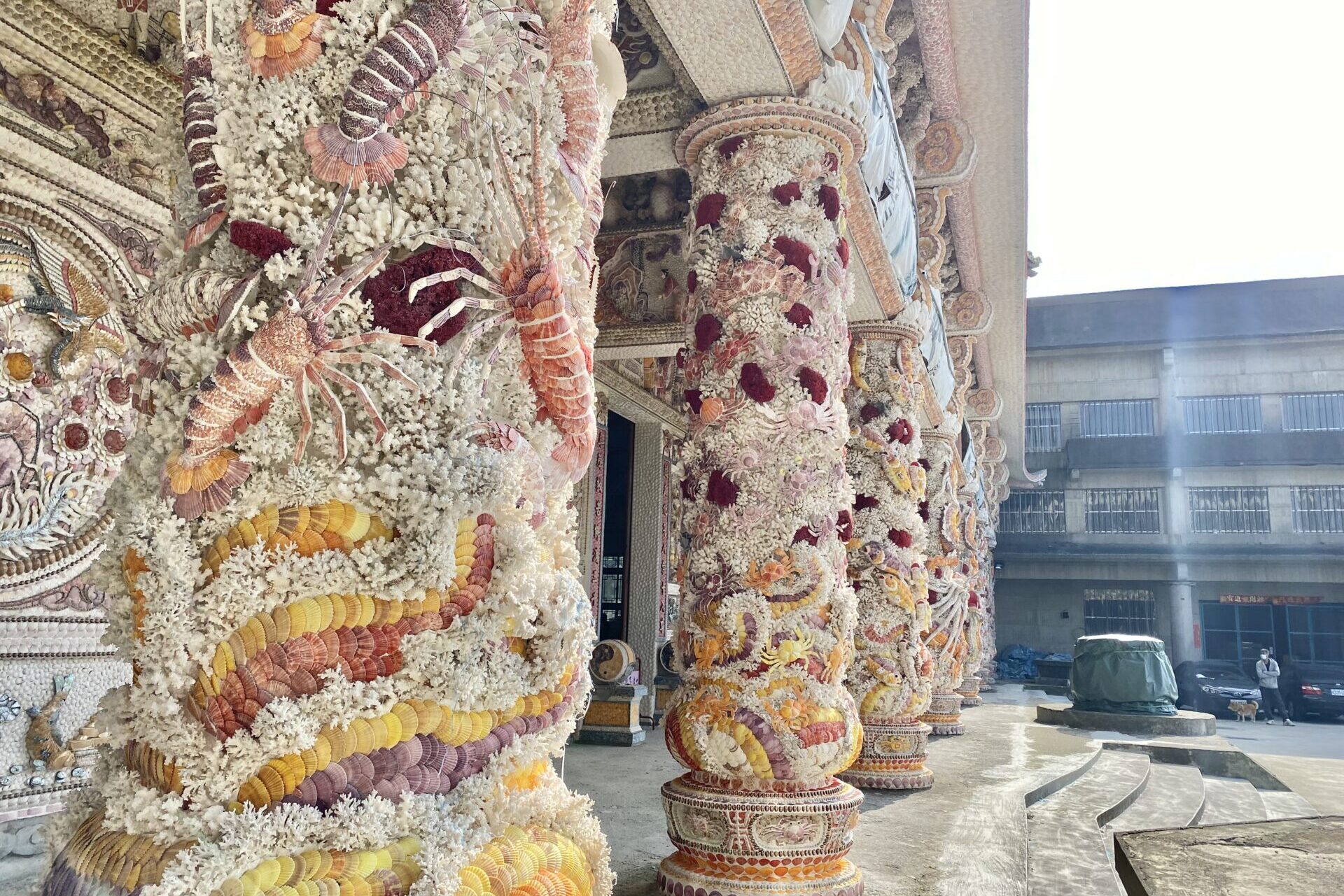 珊瑚貝殻廟の柱