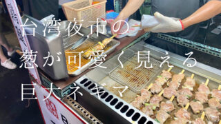 台湾夜市の 葱が可愛く見える 巨大ネギマ
